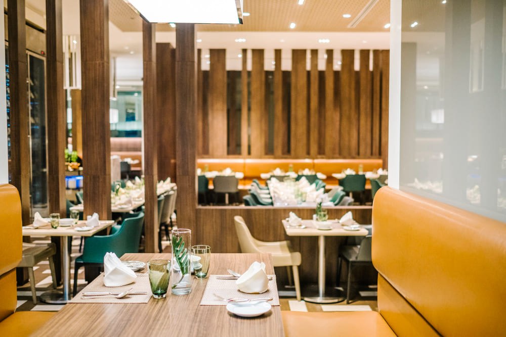Modern restaurant bar with ambient lighting